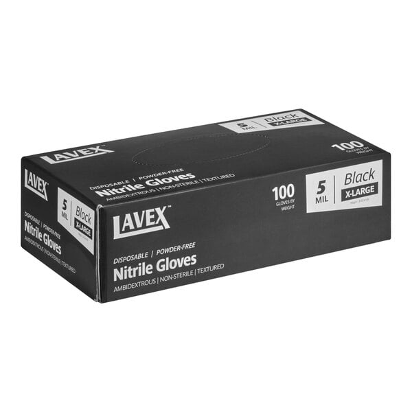 Lavex Powder-Free Disposable Nitrile Black 5 Mil Thick Textured Gloves - Extra Large - 1,000/Case