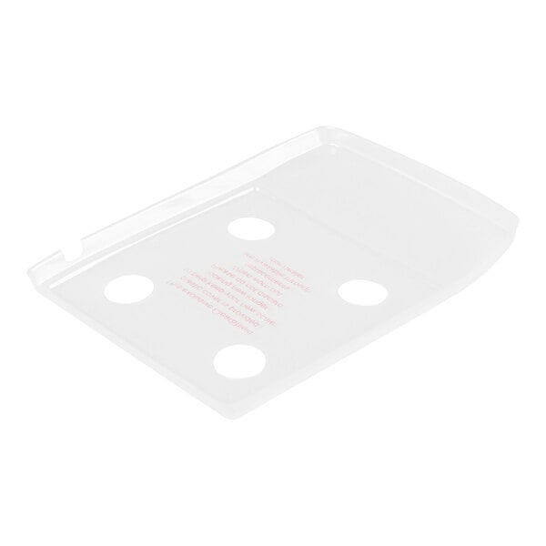 A clear plastic tray with holes on it.