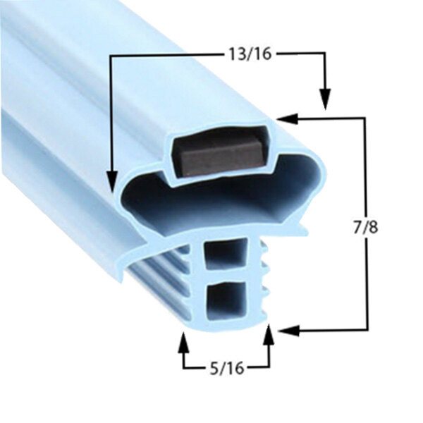 A blue PVC magnetic door gasket with black text on it.