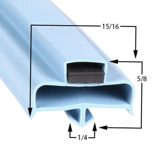 A close-up of a blue plastic Delfield magnetic door gasket.