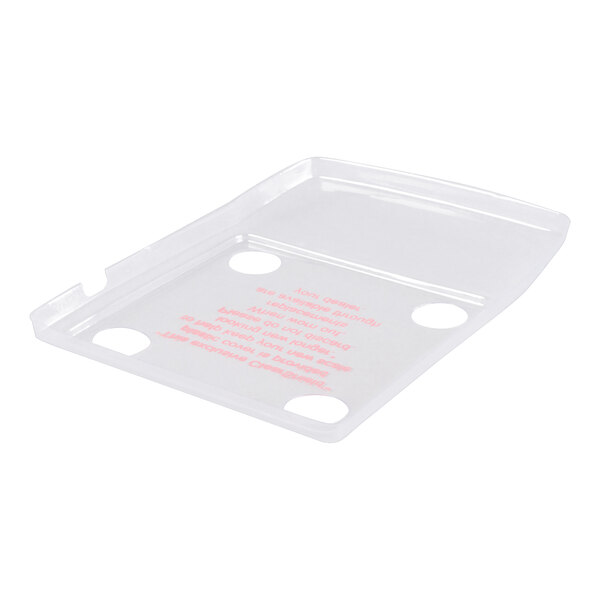 A Clear plastic tray with holes in it.