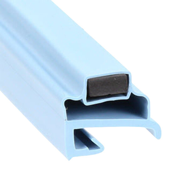 A blue plastic equivalent magnetic drawer gasket with a black object.