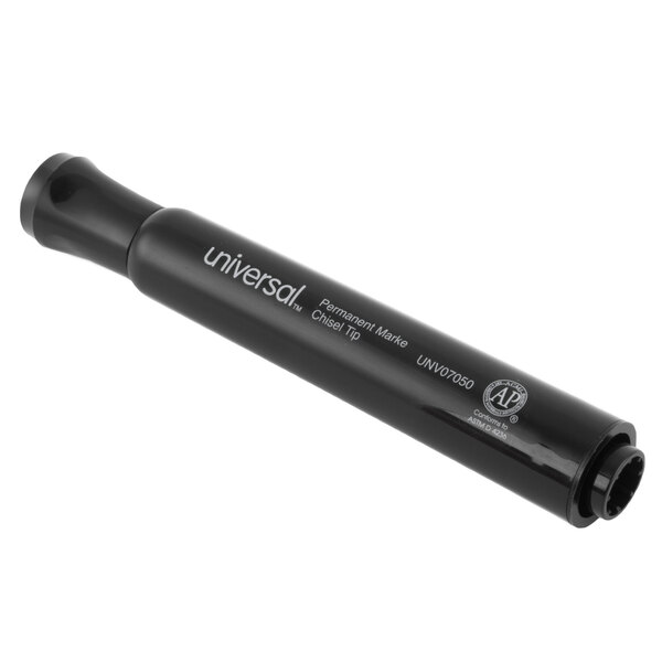 A Universal black desk style permanent marker with a chisel tip.