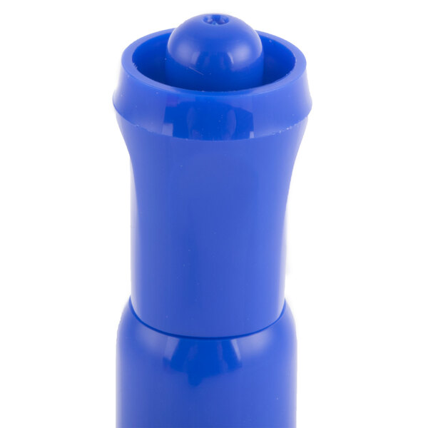 A blue plastic bottle with a blue cap.