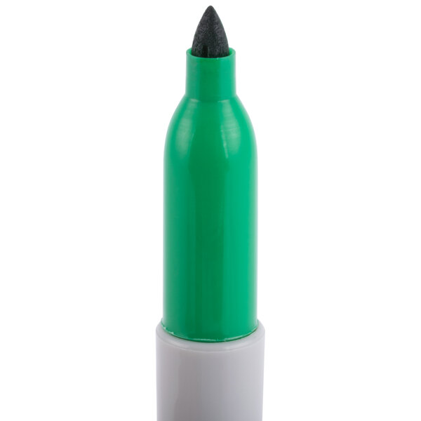 A green Sharpie fine point marker with a black tip.