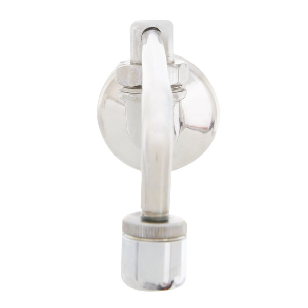 A T&S chrome plated wall mounted wok range faucet with a swing nozzle.