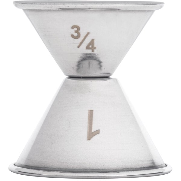 An American Metalcraft stainless steel jigger with numbers on it.