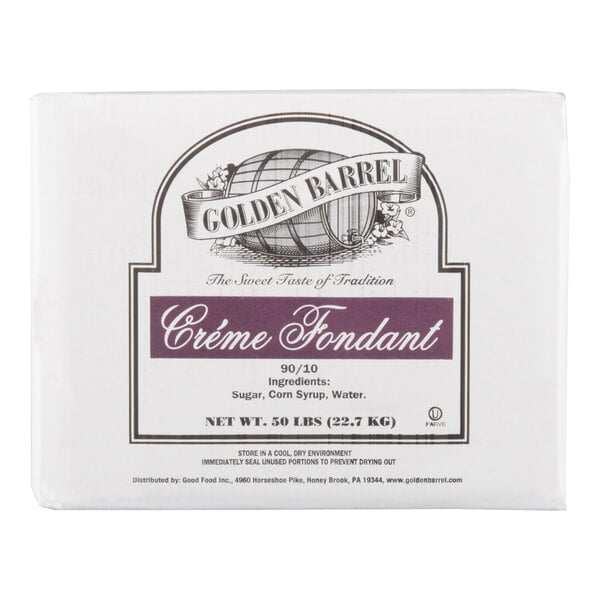 A 50-pound box of Golden Barrel 90/10 Crème Fondant.