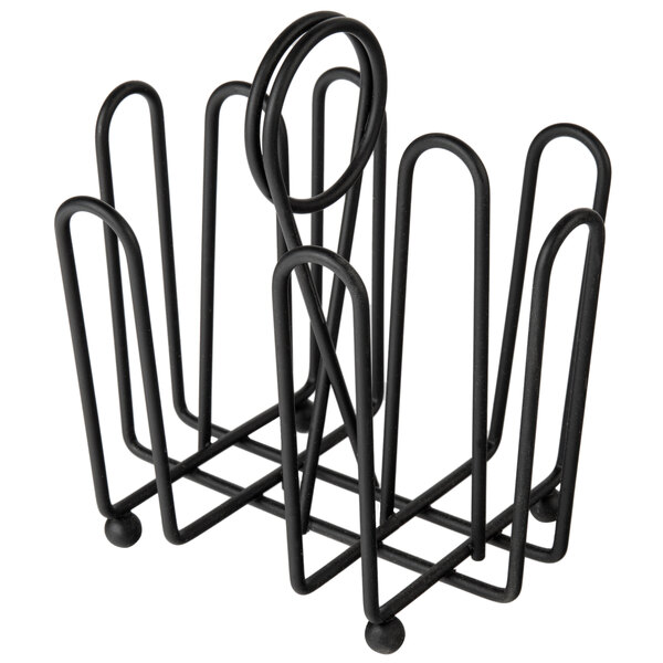 A black metal Tablecraft jelly packet rack with loops.
