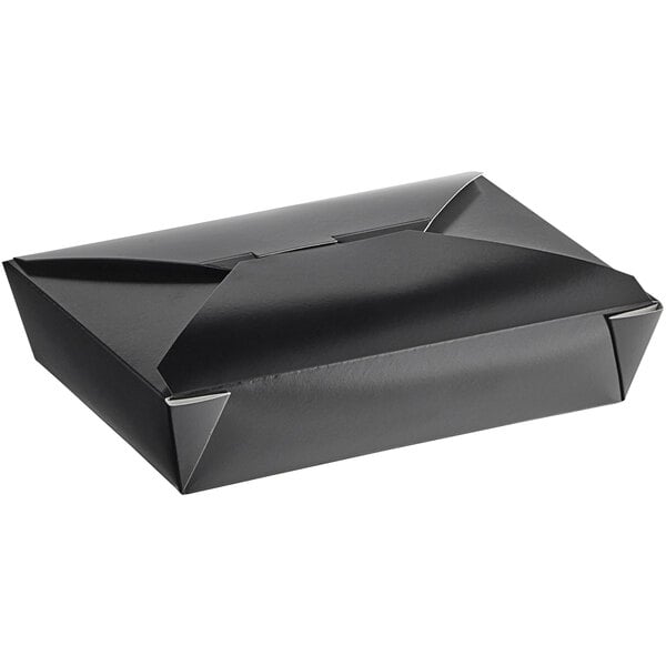 A black Choice paper take-out box with a lid.