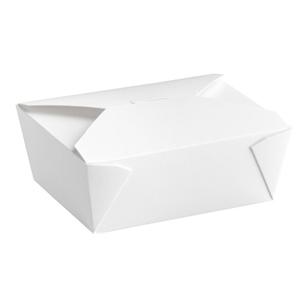 Choice White Microwavable Folded Paper #8 Take-Out Container 6" x 4 3/4" x 2 1/2" - 50/Pack
