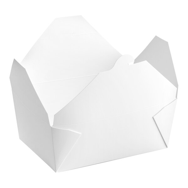 Choice White Microwavable Folded Paper #4 Take-Out Container 7 3/4" x 5 1/2" x 3 1/2" - 40/Pack