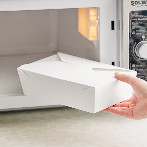 Choice 7 3/4" x 5 1/2" x 2 1/2" White Microwavable Folded Paper #3 Take-Out Container - 50/Pack