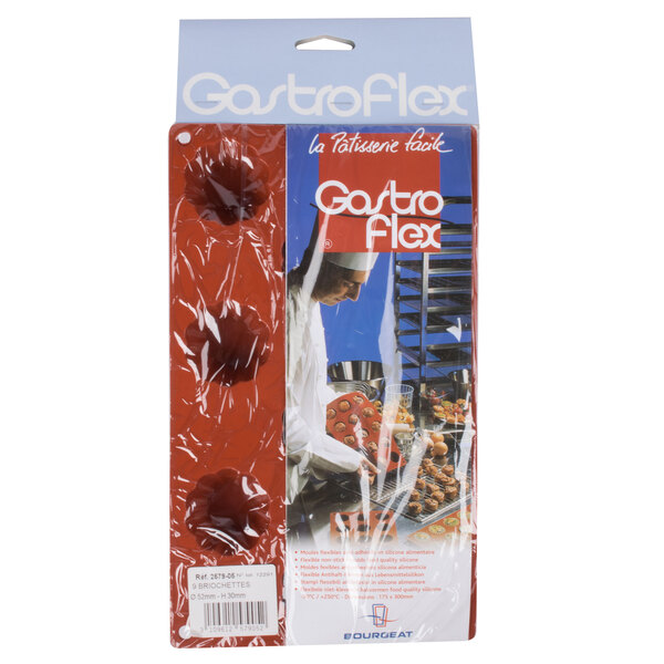 The packaging for a Matfer Bourgeat orange silicone brioche mold.