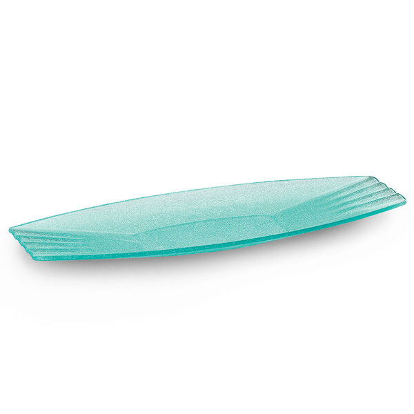 A jade oval polycarbonate platter with curved edges.