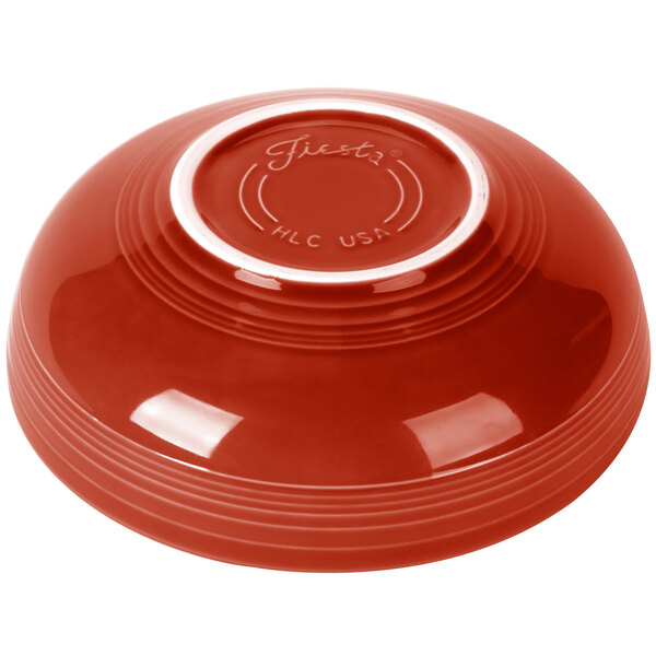 A red Fiesta china bistro bowl with a white rim.