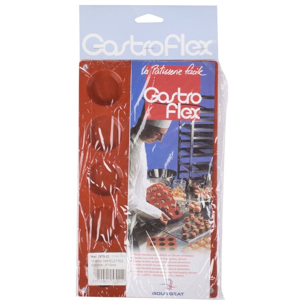 A package of red silicone Matfer Bourgeat quiche molds.