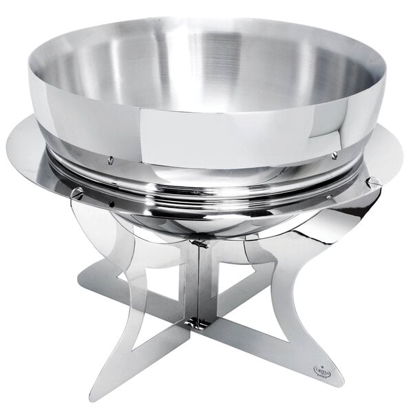 An Eastern Tabletop stainless steel wine bucket on a stand.