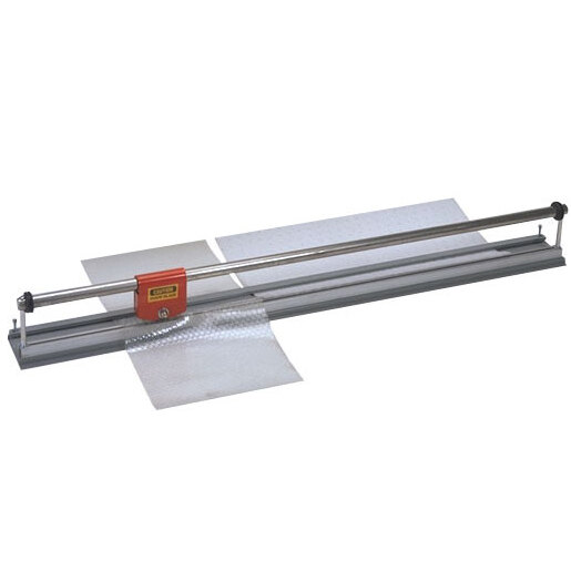 A Bulman rotary shear cutter with a metal roller and a red plastic handle.