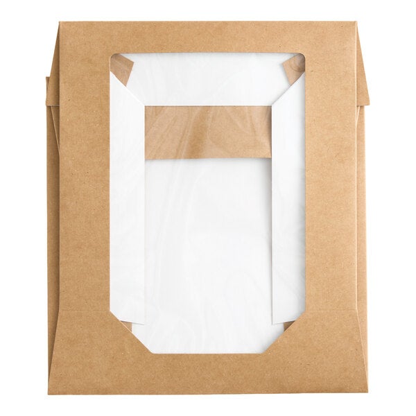 A kraft bakery box with a clear window and grease-resistant interior.