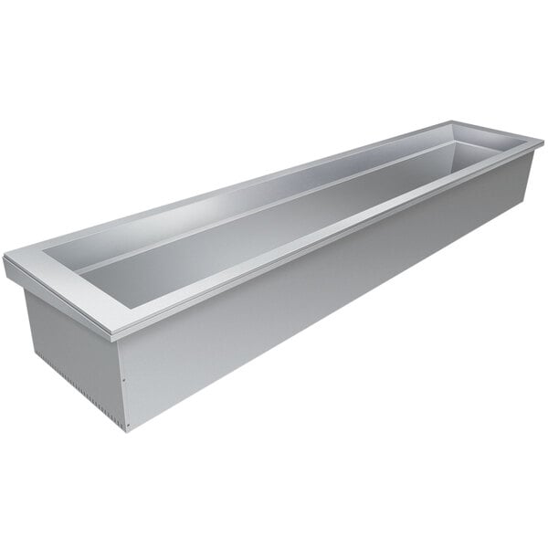 A long rectangular metal container with a slanted rectangular surface.