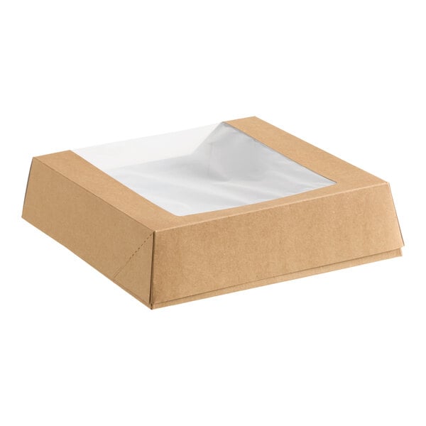 A kraft bakery box with a clear window and grease-resistant interior.