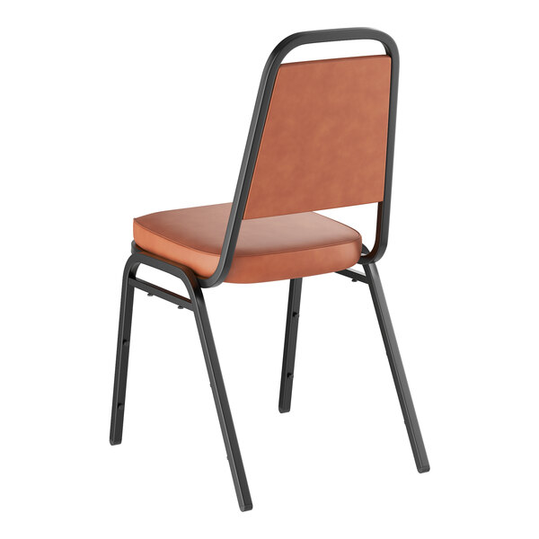 A brown stackable chair with a 2-inch padded seat and black metal frame.
