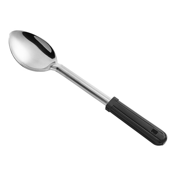 An American Metalcraft stainless steel spoon with a black handle.