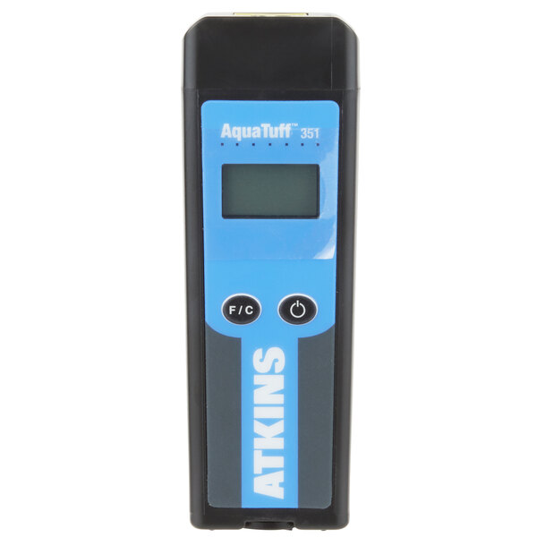 A Cooper-Atkins AquaTuff thermocouple thermometer with a screen and buttons.