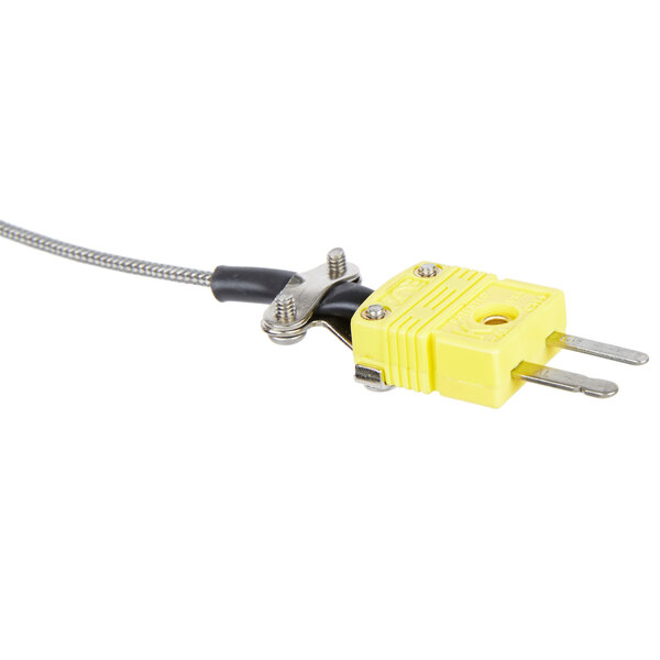 A yellow electrical cable with a black connector on a Taylor thermocouple probe.