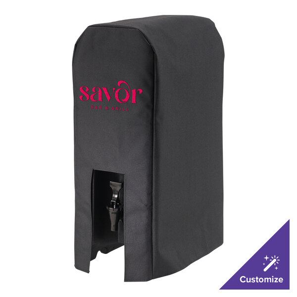 A black Cambro Camtainer cover with red text.