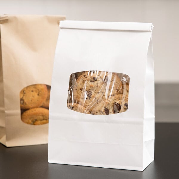 1 lb. White Kraft Paper Cookie / Coffee / Donut Bag with Window and Tin ...