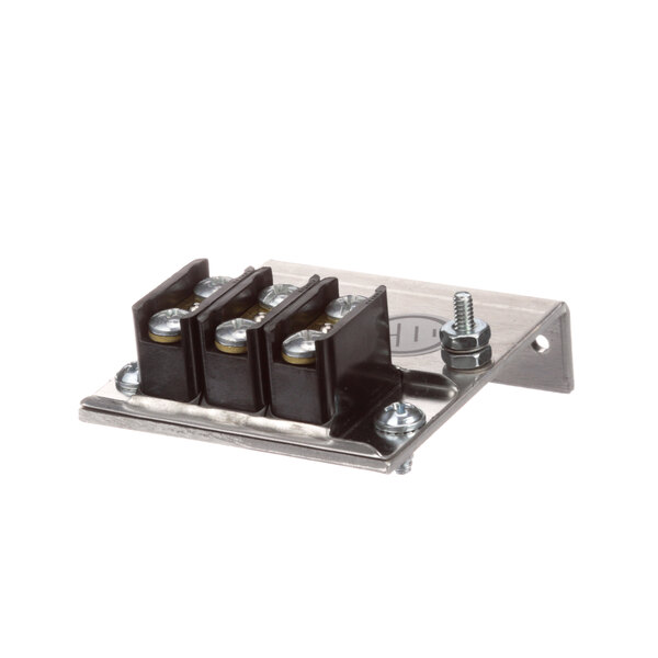 A metal and black device with screws.