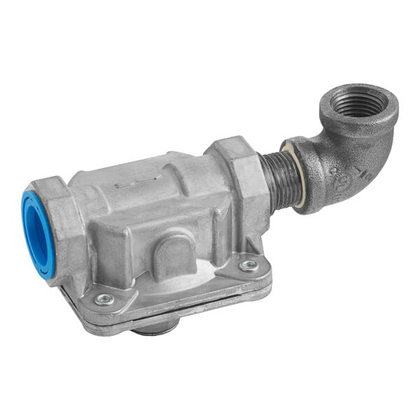 A metal Blodgett 10441 regulator assembly with threaded pipe fittings and a blue plastic insert.