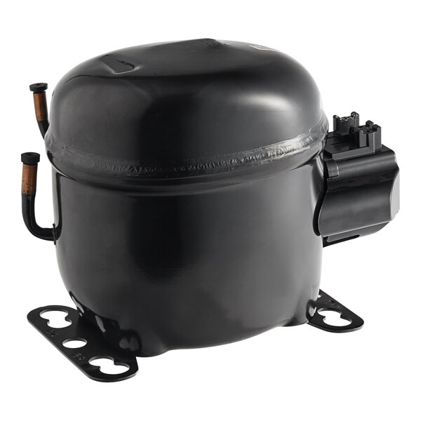 A Beverage-Air compressor with a black metal housing.