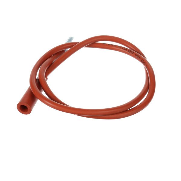 A close-up of a red wire with a metal end.