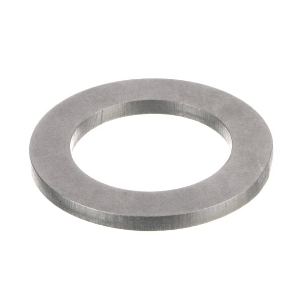 A silver metal circular washer with a white background.