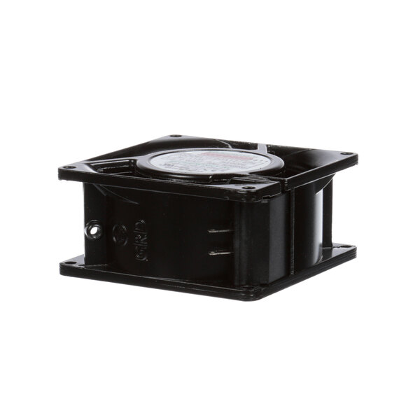 A black square Antunes fan cover with a white circle on it.