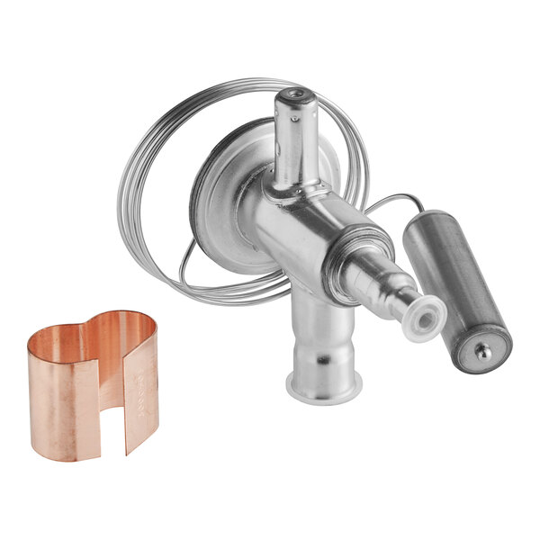 A copper expansion valve with a copper ring and a metal wire.