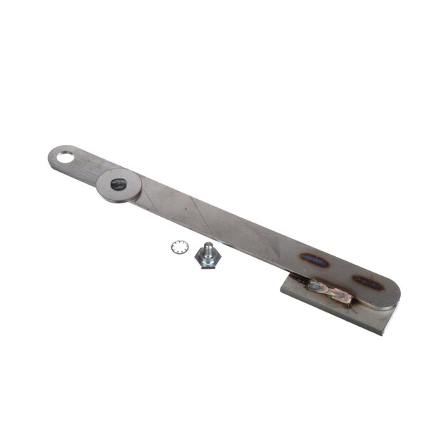 A Blodgett arm with screws and bolts used to hold a burner door.