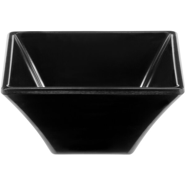 A close up of a black GET Siciliano square bowl.