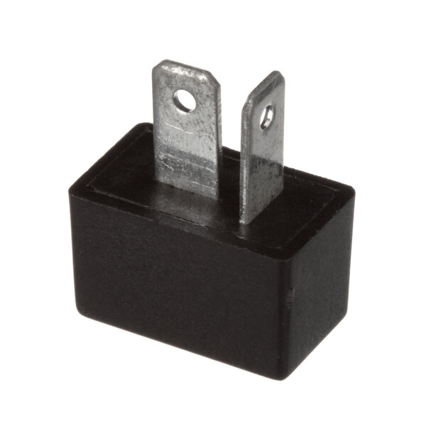 A black square metal object with two metal rods.