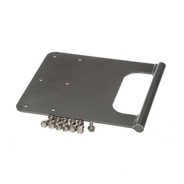 A black metal bracket with screws for a Frymaster Bww Retro fryer handle.