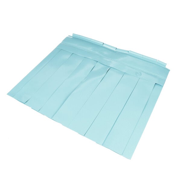 A blue plastic bag with pleats on a white background.