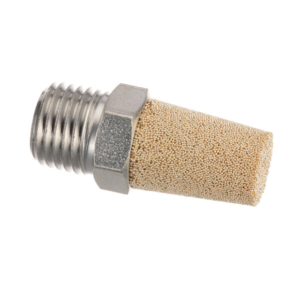 A close-up of a Groen muffler for steam equipment.