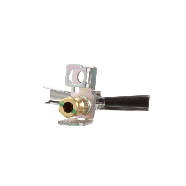 A close-up of a metal Southbend pilot assembly with a hole in it.