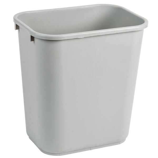 A gray rectangular Continental wastebasket with a lid.