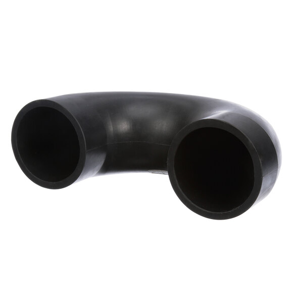 A black plastic elbow pipe with two holes.