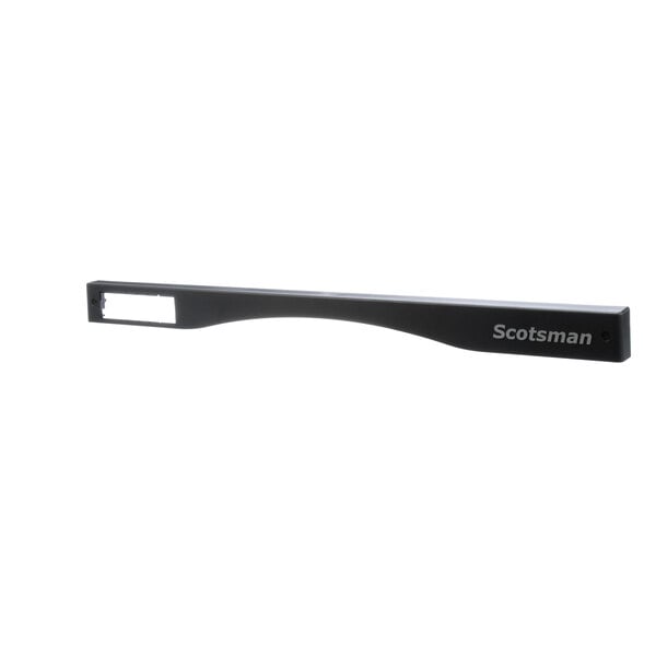 A black rectangular Scotsman front trim strip with white text.