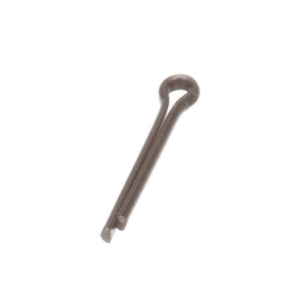 A metal cotter pin with a metal hook.